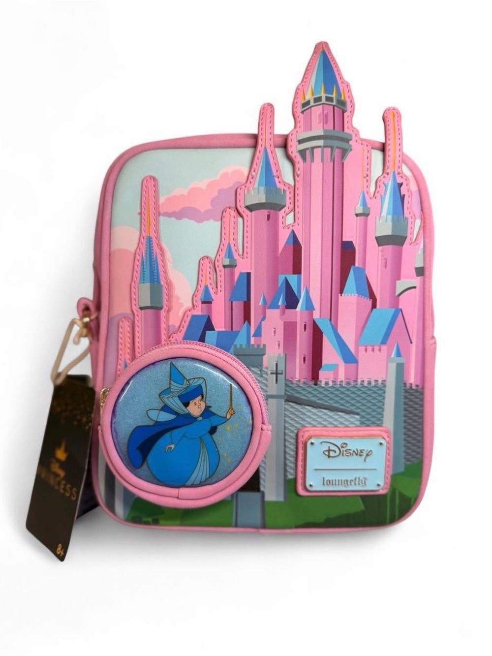 Loungefly Cindarella Pink and Blue Castle Crossbody Bag with Coin Pouch